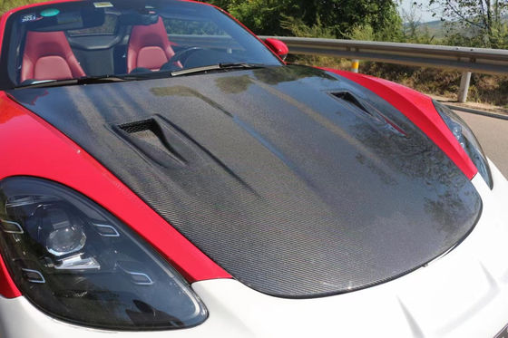 ผ้าคลุมใยคาร์บอนคุณภาพสูง สําหรับ Porsche 718 Boxster ผ้าคลุมใยคาร์บอนเครื่องยนต์ 718 Upgrade GT4