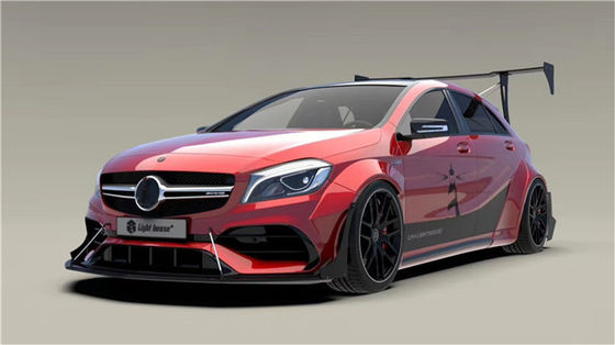 สําหรับ Mercedes AMG A45 คาร์บอน ไฟเบอร์ คอร์ดี้ คิต A45 อัพเกรดท็อปสไตล์หน้าเปลือก Diffuser Spoiler Wide-body Kit