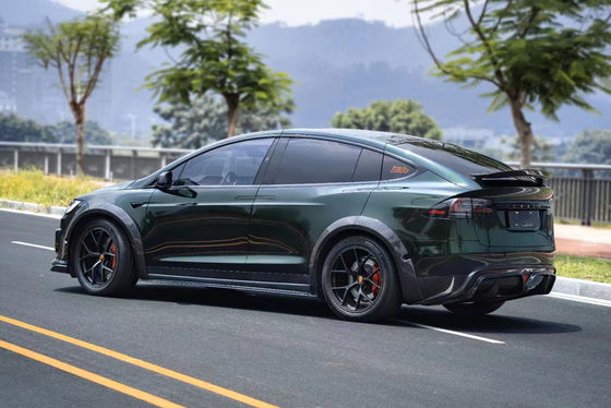 CMST Tesla Model X Body Kit สีเขียวเข้ม Tesla Widebody Kit 2023 เครื่องกระจายฝีปากด้านหน้า
